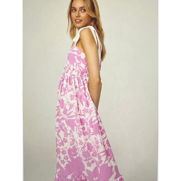 PETER SOMS PINK AND WHITE FLOWERED MAXI DRESS RTR MSRP $390 - Picture 3 of 4